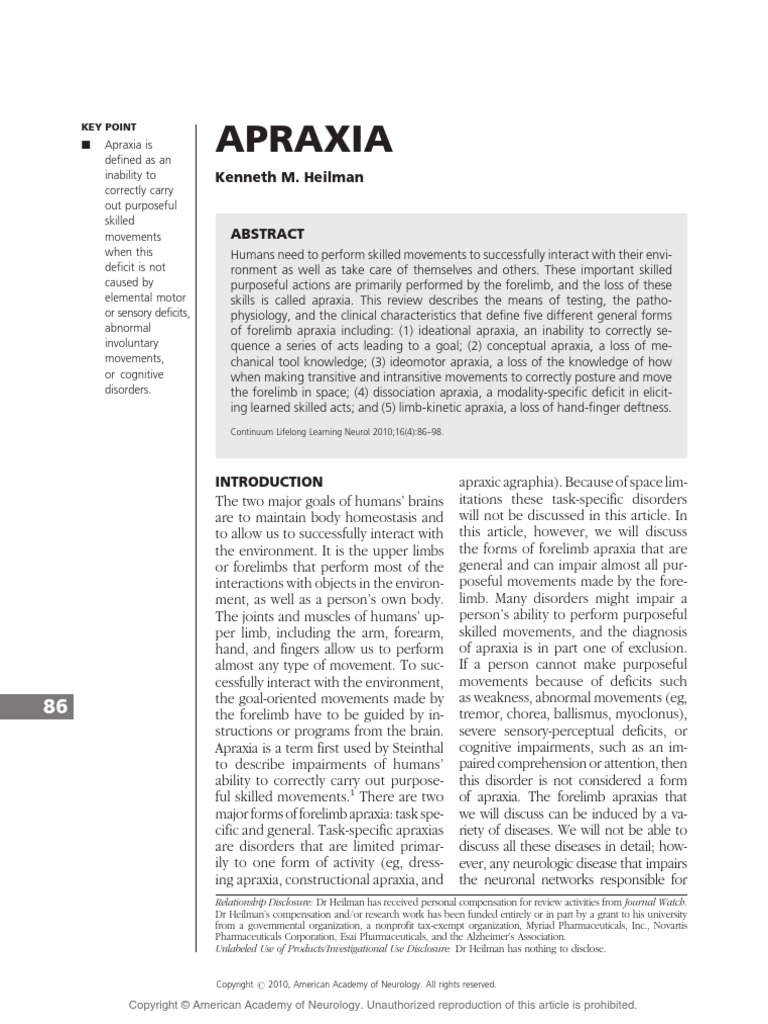 Apraxia PDF | PDF | Cerebral Cortex | Parietal Lobe