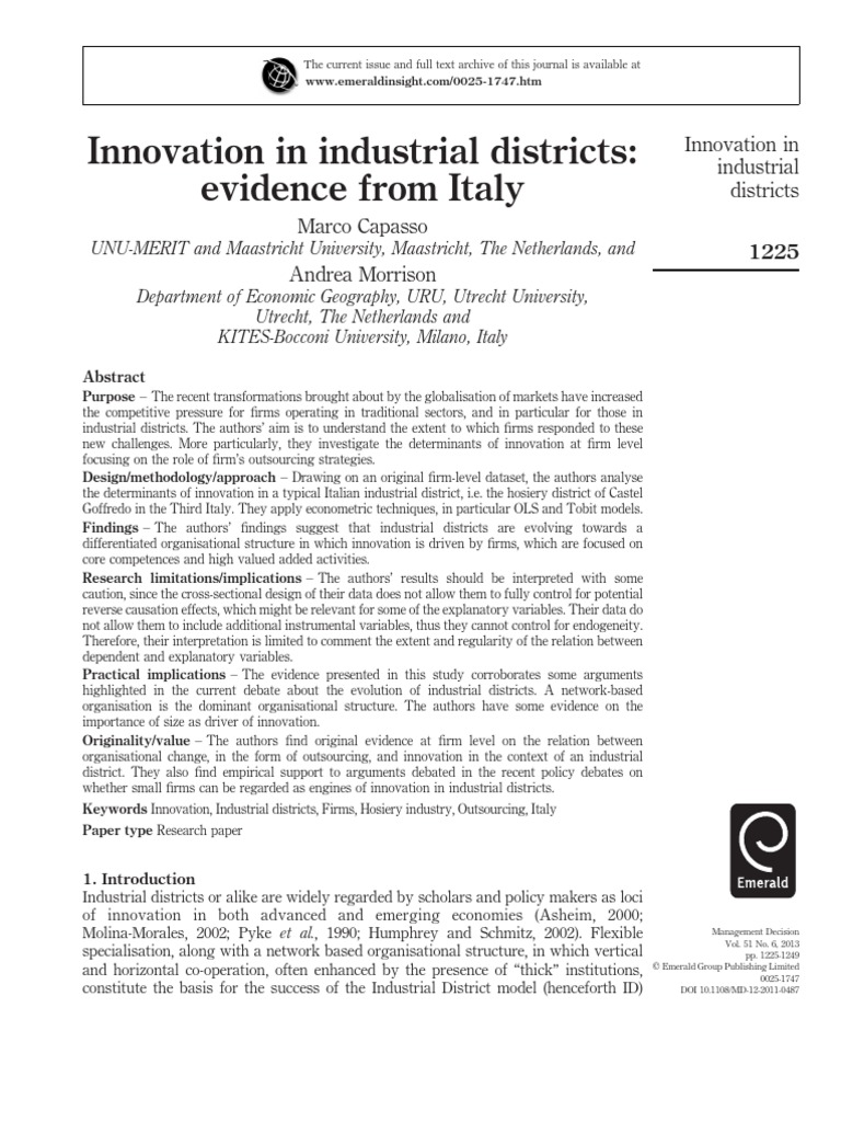 Innovation in Industrial Districts: Evidence From Italy | PDF ...