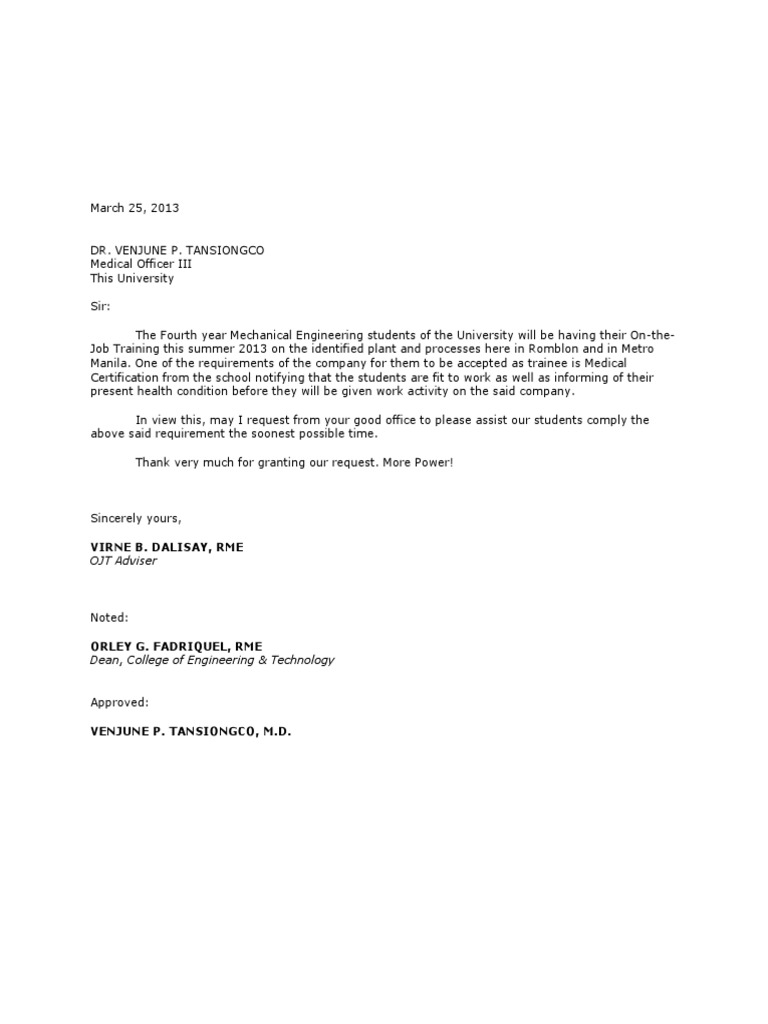 Sample Letter Medical Certificate | PDF