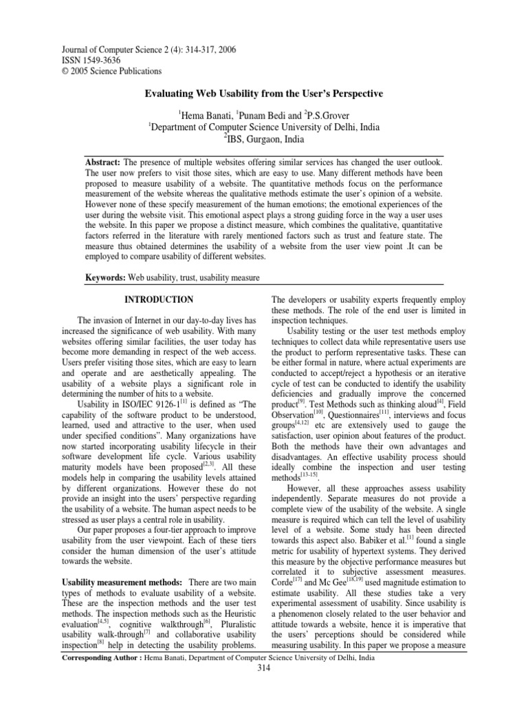 Evaluating Web Usability From The User's Perspective | PDF