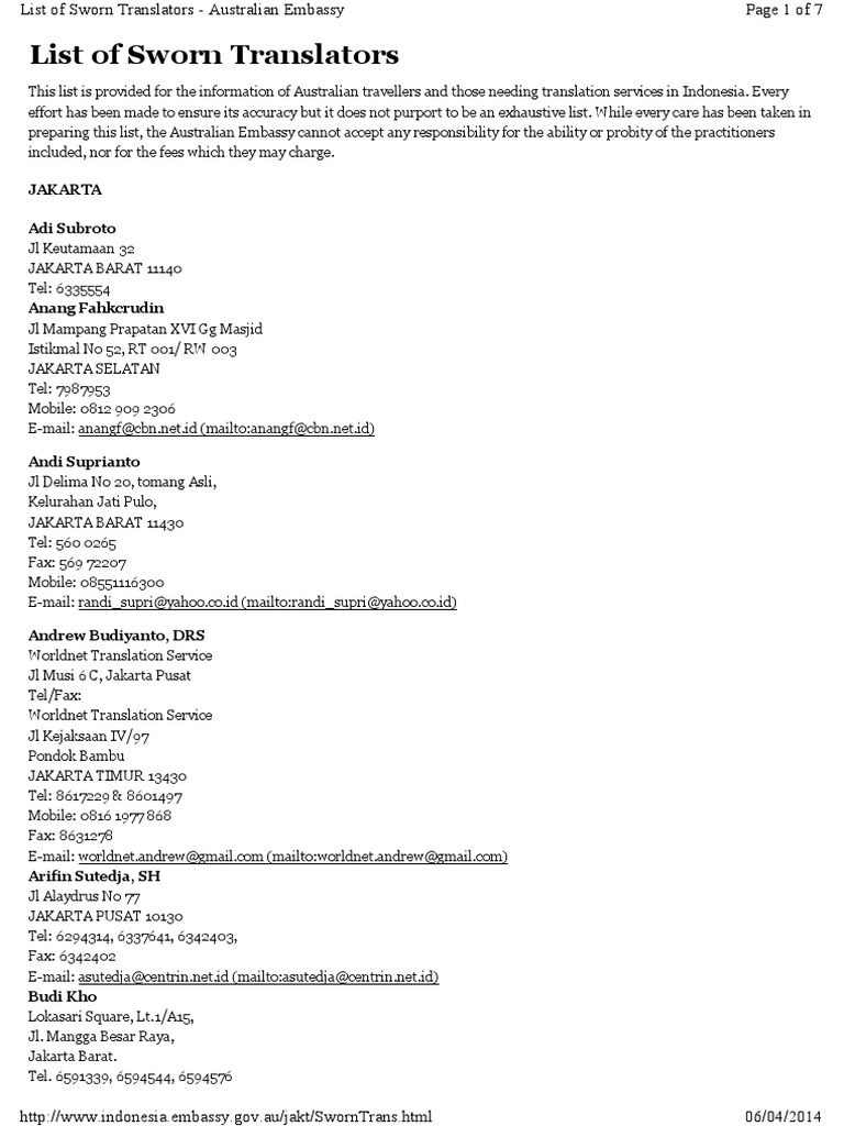 Sworn Translator Kedubes Australia PDF