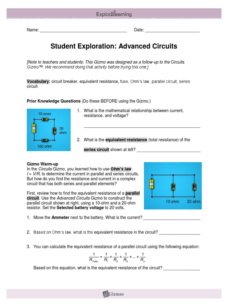 GIZMO AdvancedCircuitsSE PDF Series And Parallel Circuits