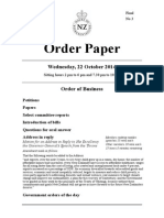 Final Order Paper for New Zealand Parliament sitting Wednesday 22 October 2014