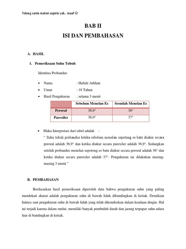 Pengukuran Suhu Tubuh Probandus | PDF