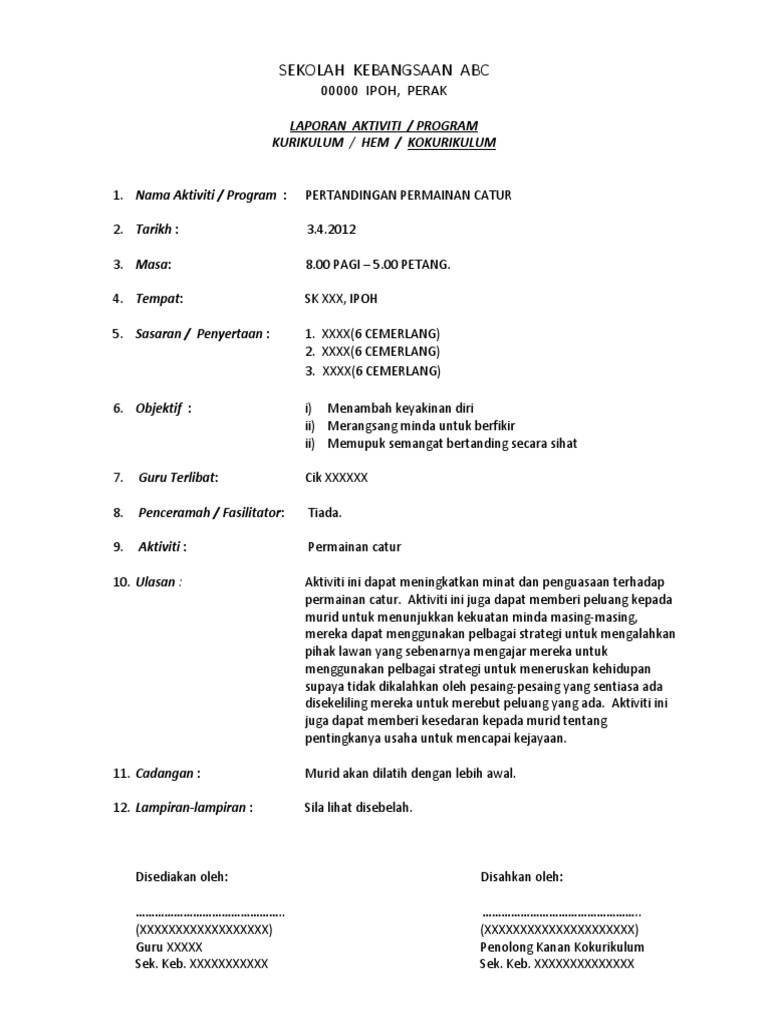 Contoh Laporan Aktiviti Sekolah