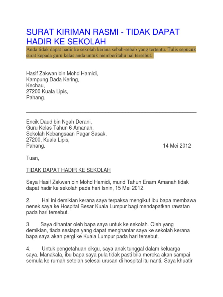 Surat Kiriman Rasmi Tidak Hadir Pdf