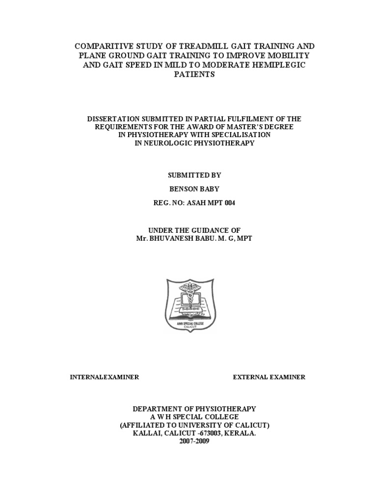 Comparitive Study of Treadmill Gait Training and Plane Ground Gait ...