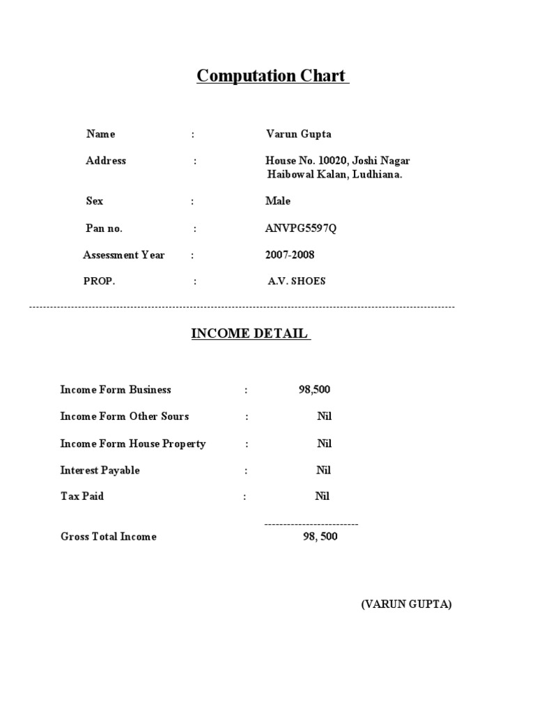 Varun Gupta Income Computation 2007-08 | PDF