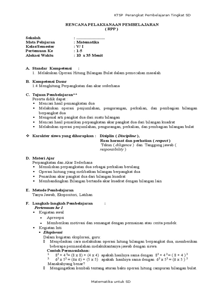 Rpp Matematika 5 Pdf