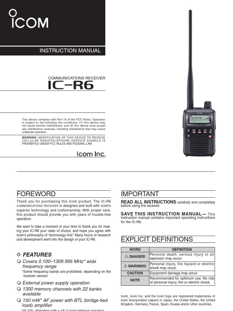ICOM IC-R6 Manual (EN) | Battery Charger | Battery (Electricity) | Free ...
