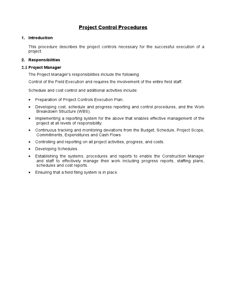 Project Controls Procedure Product Development Budget Free 30day