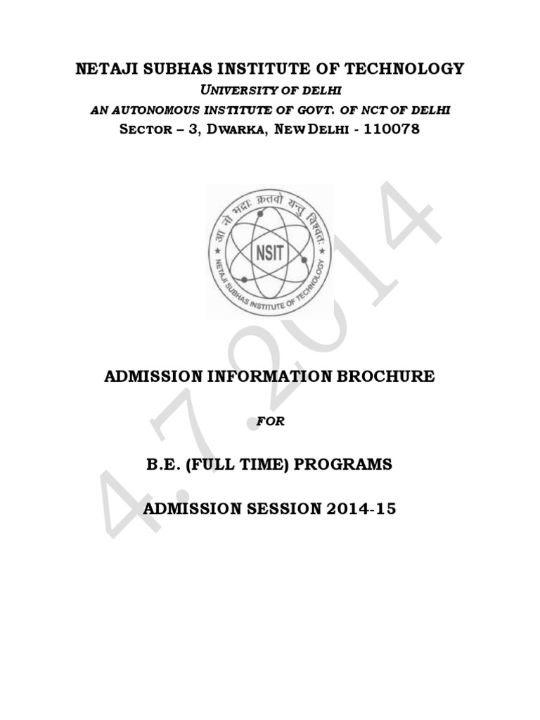NSIT Admission Criteria and Courses 2014-15 | PDF | University And ...