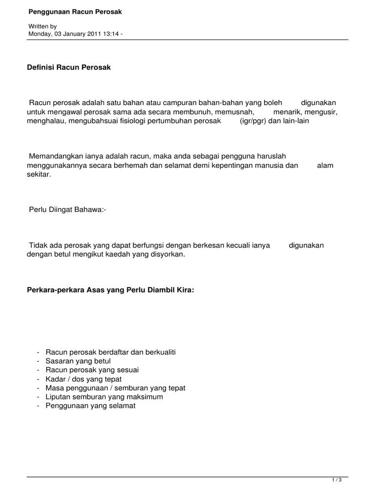 Penggunaan Racun Perosak Pdf