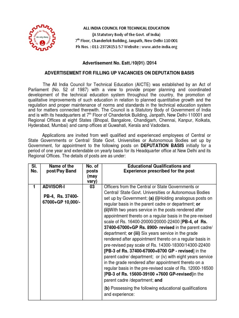 Rules and Proforma For Application in AICTE For Different Posts | PDF ...
