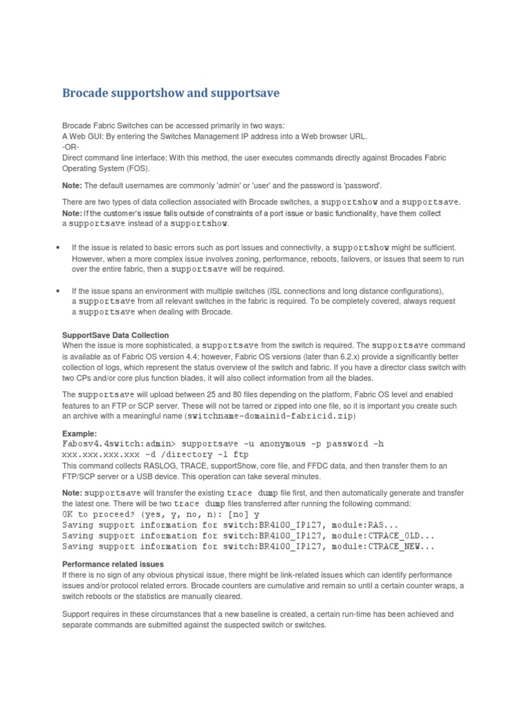 Brocade Supportshow and Supportsave | File Transfer Protocol