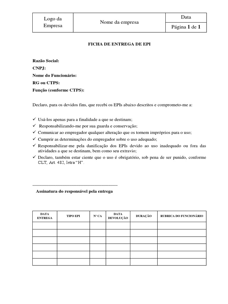 Modelo de entrega de epi