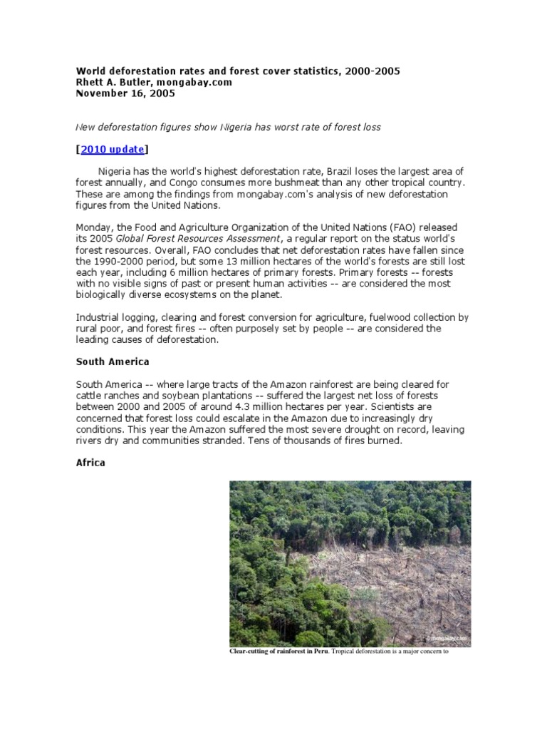 World Deforestation Rates and Forest Cover Statistics PDF | PDF ...