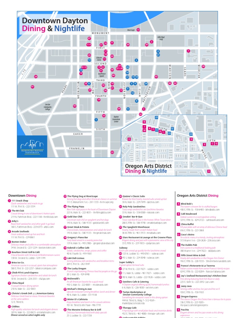 Dining & Nightlife Map Downtown Dayton Ohio Bar Lunch