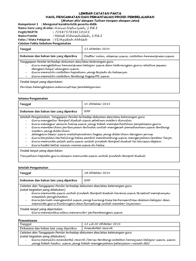 Contoh Pengisian Lembar Catatan Fakta Hasil Pengamatandocx Contoh Pengisian Lembar Catatan Fakta Hasil Pengamatandocx