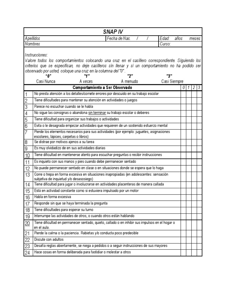 SNAPIV.pdf Trastorno por Déficit de Atención e Hiperactividad (TDAH