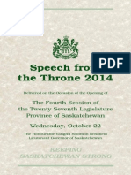 Saskatchewan Throne Speech 2014