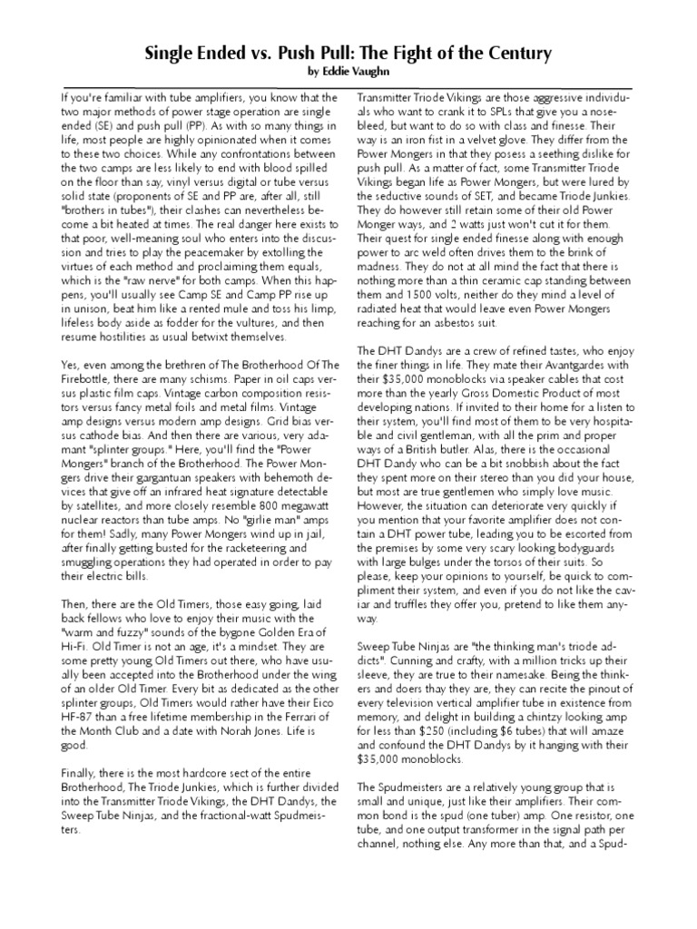 Single Ended vs. Push Pull (Parts 1&2) Eddie Vaughn PDF Amplifier