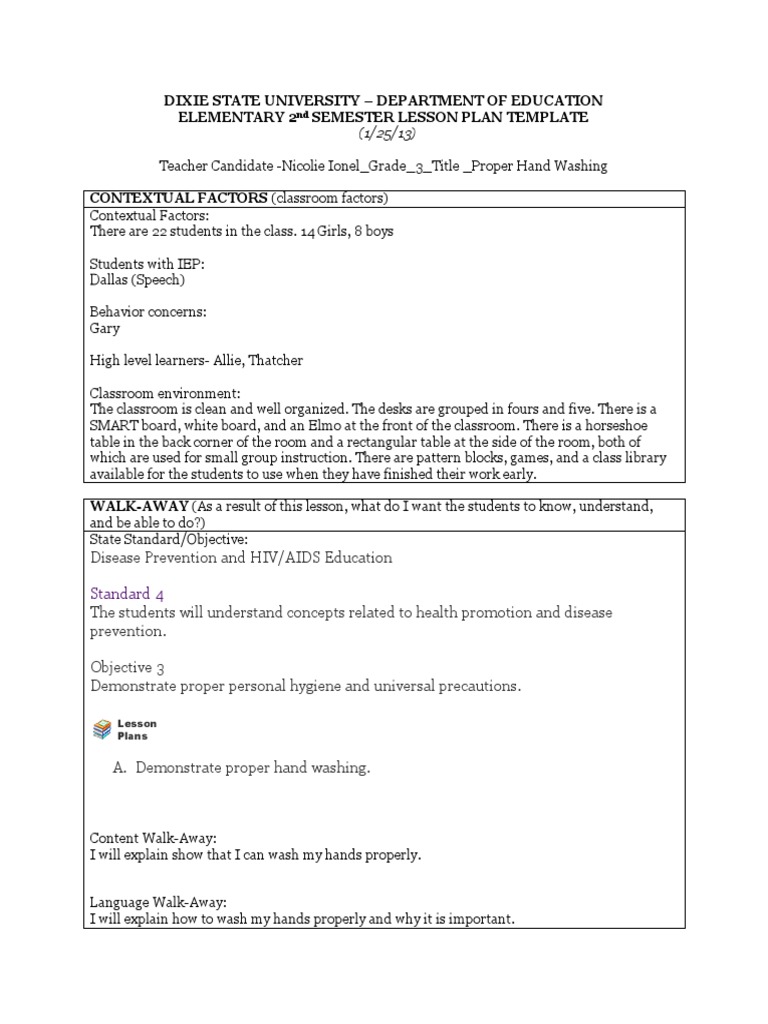 Proper Hand Washing Lesson Plan PDF Lesson Plan Individualized