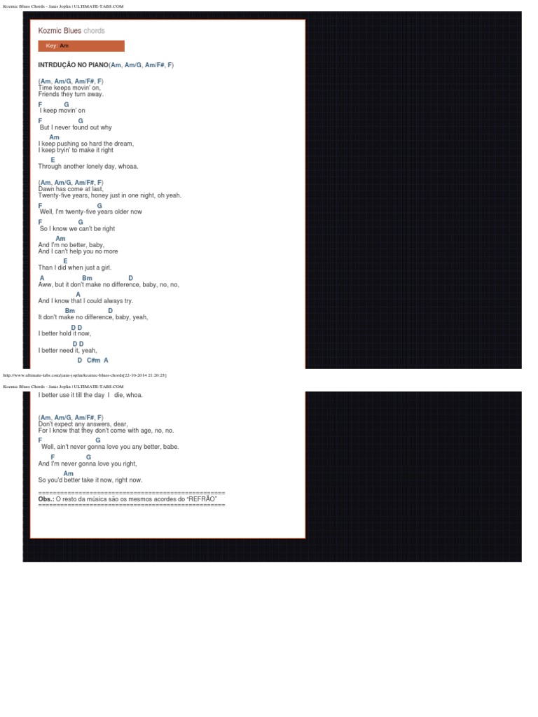 Kozmic Blues Chords Janis Joplin _ Leisure