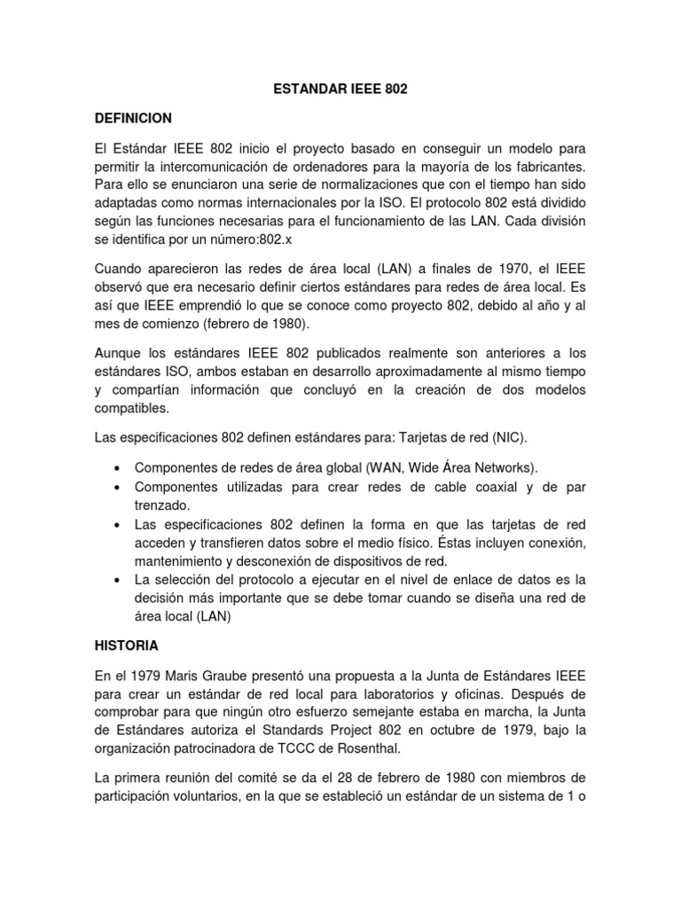 Estándares ieee 802 para redes alámbricas pdf