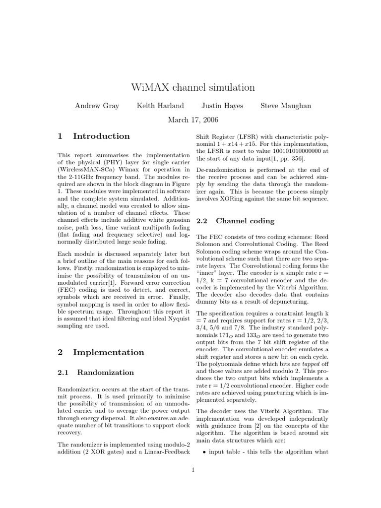 WiMAX PHY Layer Channel Simulation | PDF | Forward Error Correction ...