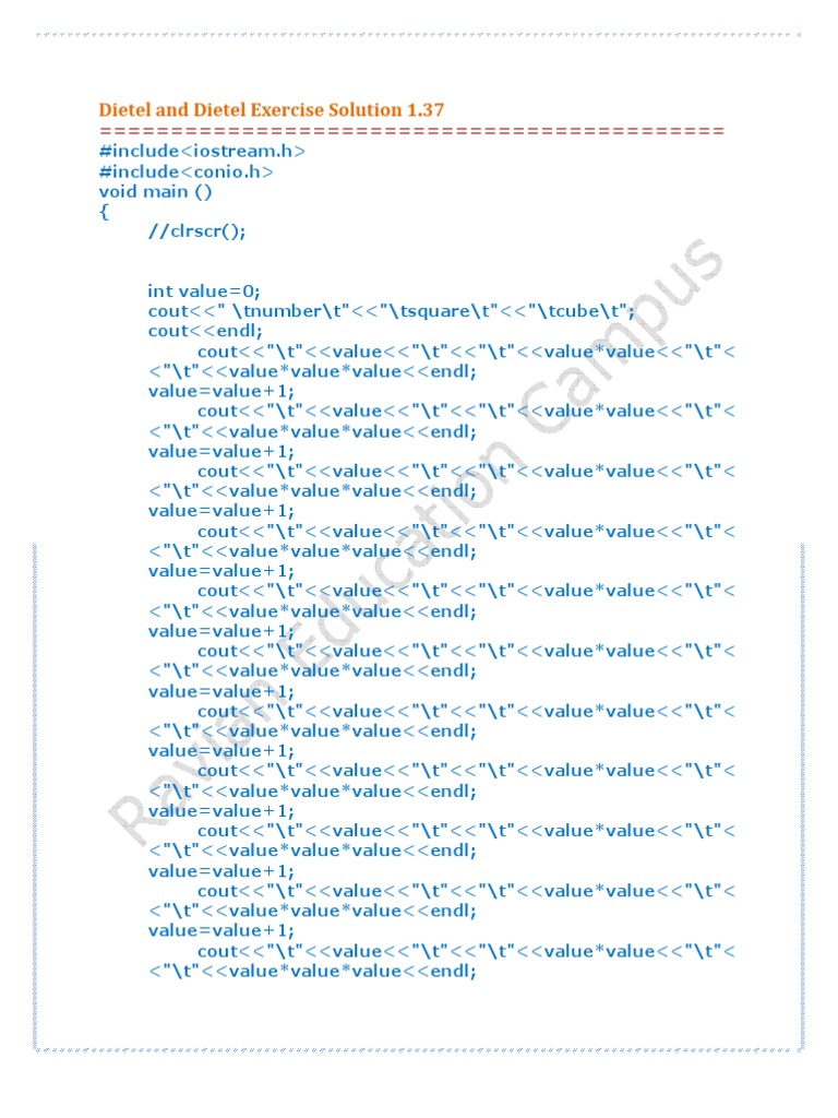 C++ Program for Squares and Cubes | PDF