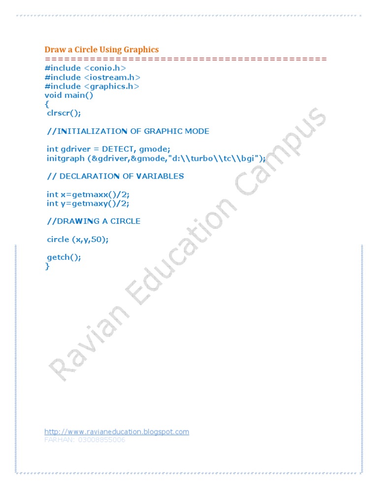 Draw A Circle Using Graphics | PDF | Teaching Methods & Materials