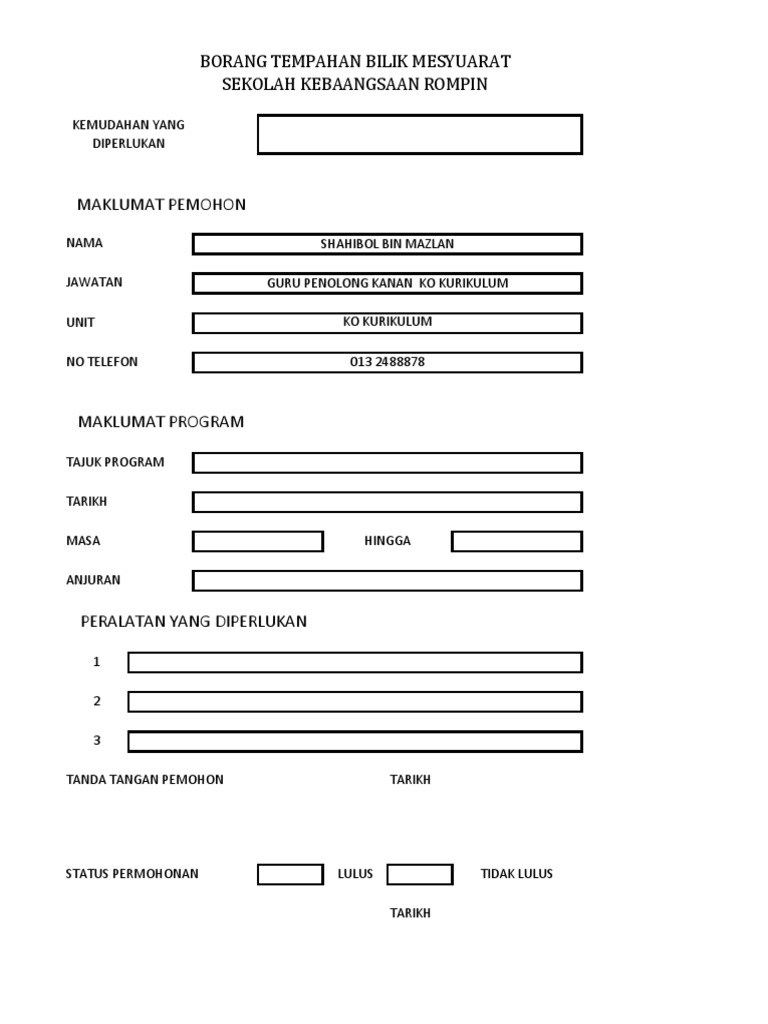 Tempahan Bilik Mesyuarat Pdf