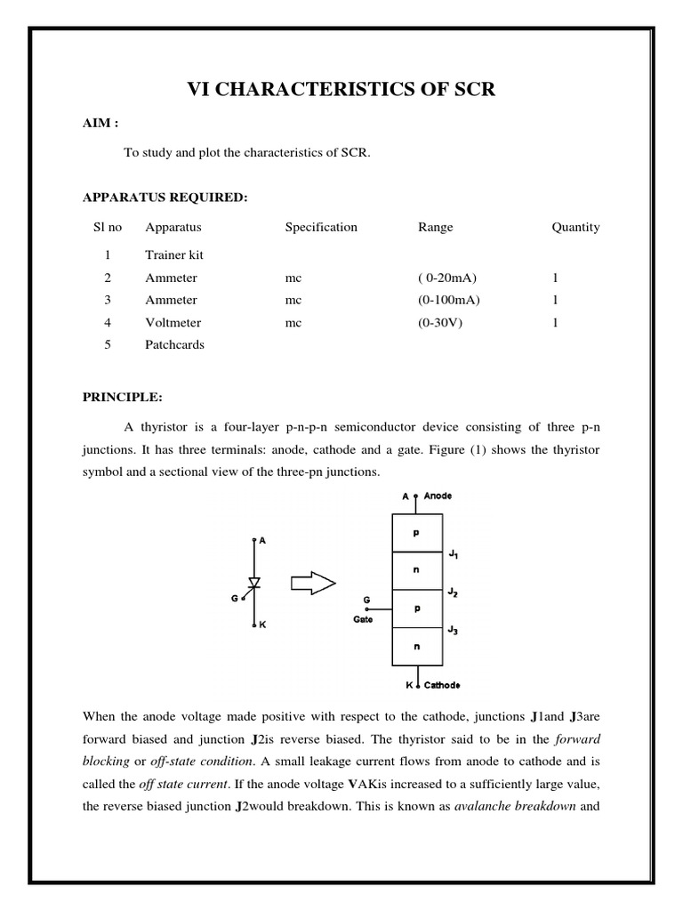 Vi Characteristics of SCR PDF PN Junction Field Effect Transistor
