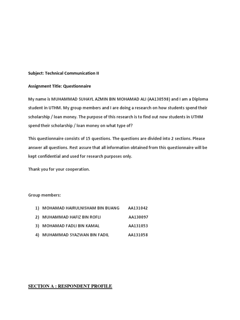 Questionnaire | Download Free PDF | Questionnaire | Social Psychology