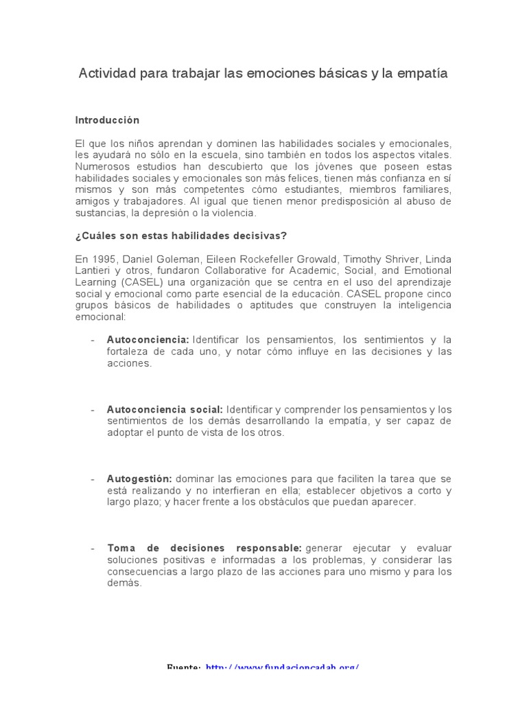 Actividad para Trabajar Las Emociones Básicas y La Empatía PDF | PDF
