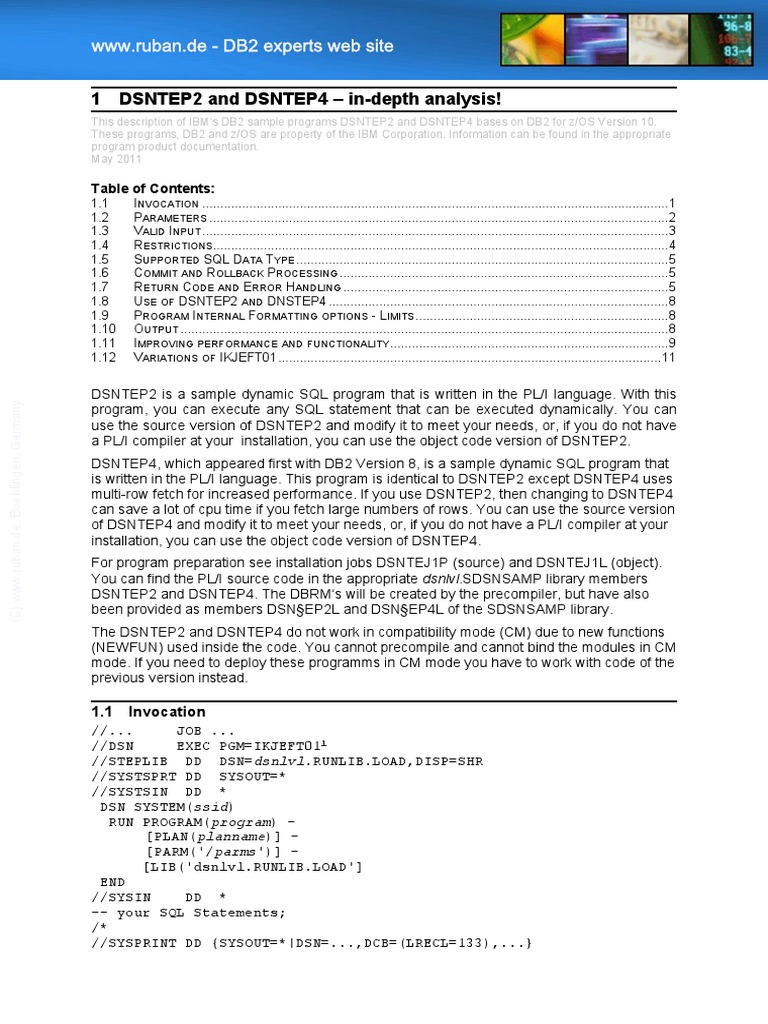 DB2 zOS DSNTEP2 Analysis PDF | PDF | Sql | Parameter (Computer Programming)