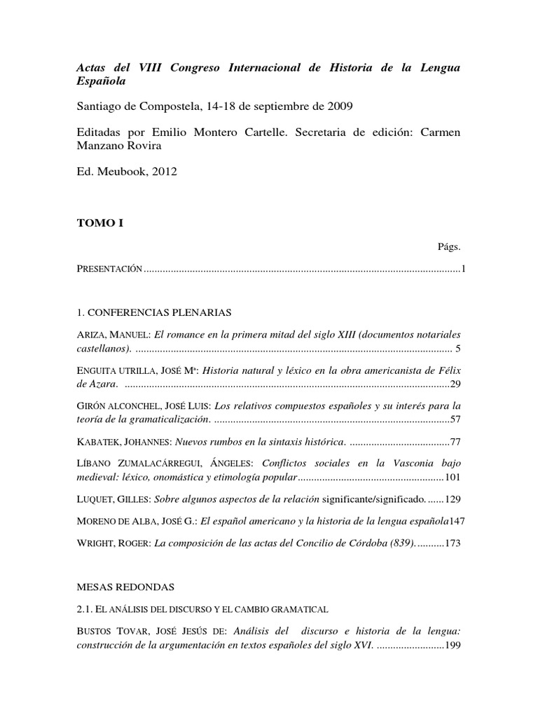 Actas Del VIII Congreso Internacional de Historia de La Lengua Española ...