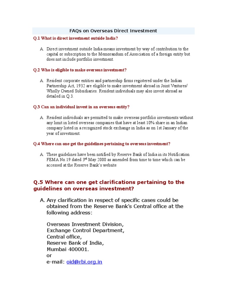 Q.1 What Is Direct Investment Outside India? PDF Securities