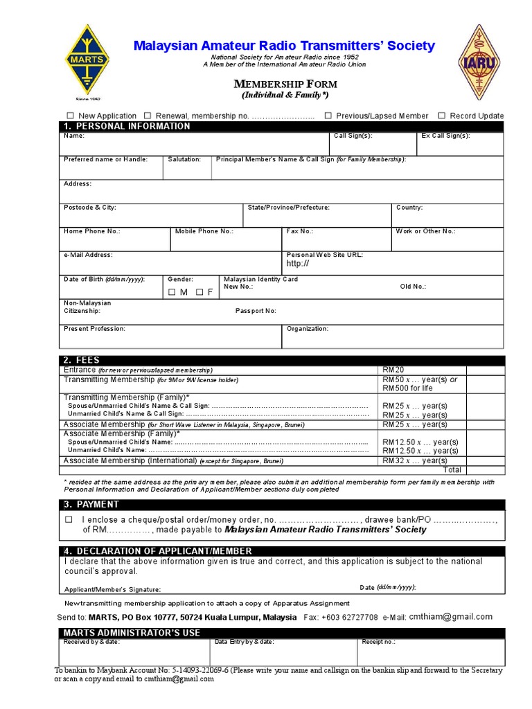 Malaysian Amateur Radio Membership Form | PDF | Amateur Radio ...