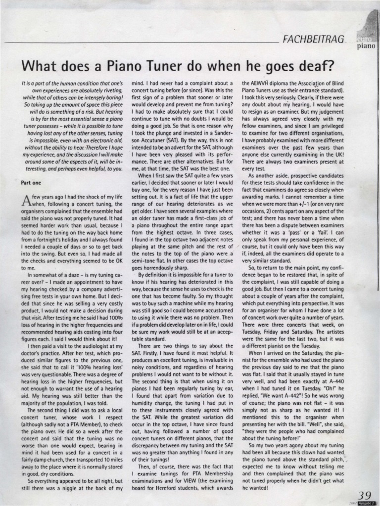 What Does A Piano Tuner Do When He Goes Deaf PDF PDF Ear Auditory