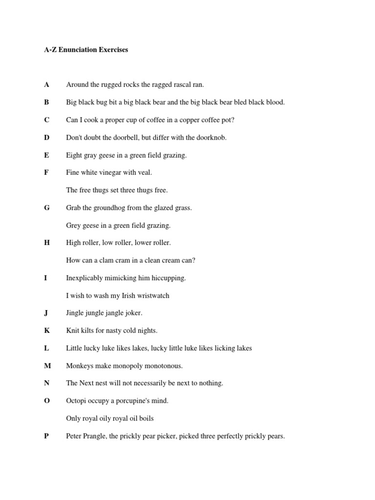 AZ Enunciation Exercises