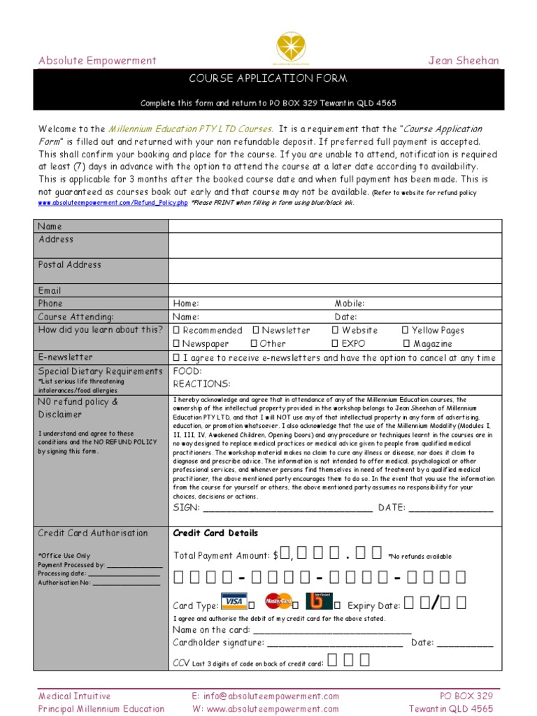 Course Application Form | Download Free PDF | Credit Card | Business