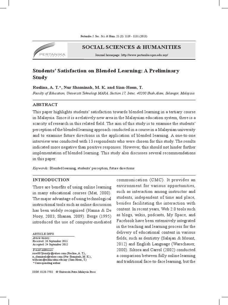 Students Satisfaction On Blended Learning A Preliminary Study | PDF ...