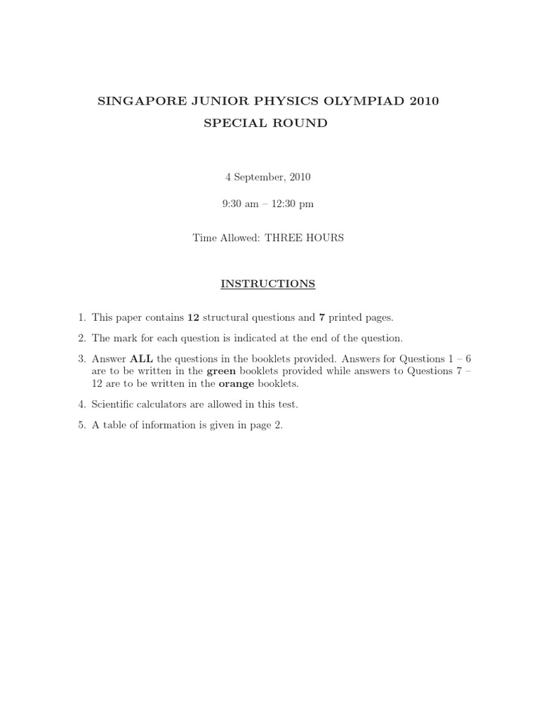 SJPO 2010 Special Round Paper | PDF | Particle Accelerator | Electron