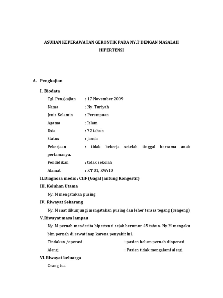 Contoh Asuhan Keperawatan Pada Pasien Hipertensi Barisan Contoh