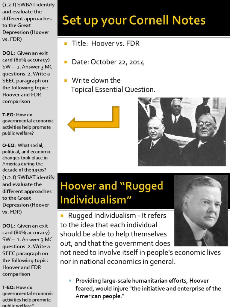 WEBNotes Day 4 2014 Hoover vs FDR Great Depression Franklin D