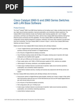 Cisco Catalyst 2960 S And 2960 Series Switches With Lan Base Software Data Sheet Pdf Network Switch Computer Network