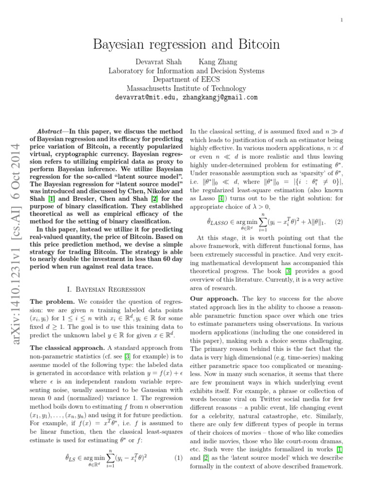 Bayesian Regression and Bitcoin | PDF | Regression Analysis | Technical ...