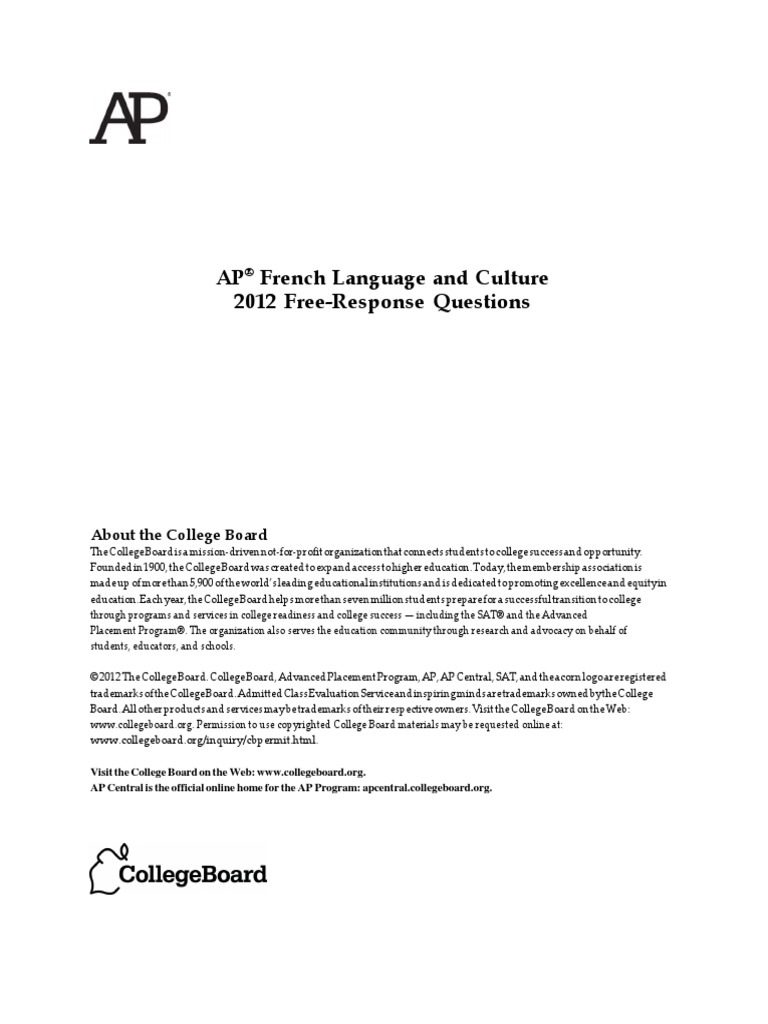Ap12 FRQ French Lang Speaking | PDF | Advanced Placement | Educational ...